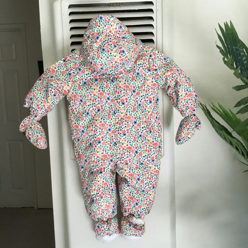 GAP White Floral Print One-Piece Footie
